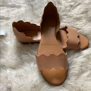 J Crew Scalloped Leather Peep Toe Flats